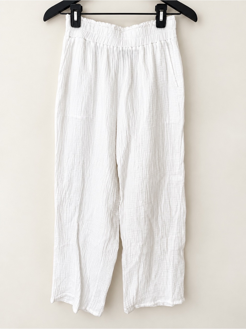 Saks Fifth Avenue White Cotton Gauze Wide Leg Pants Made in Italy S